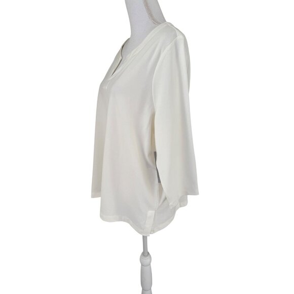 Chicos New Ponte Shirt Size XL w/ Gold Snap Back Buttons 3/4 Sleeve Ecru White - Picture 3 of 12